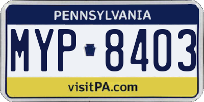 PA license plate MYP8403