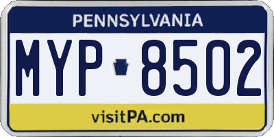 PA license plate MYP8502