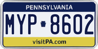 PA license plate MYP8602