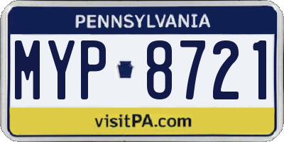 PA license plate MYP8721