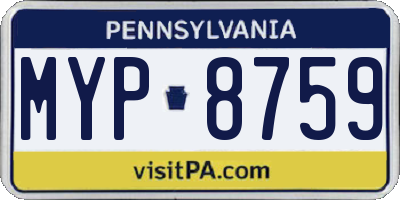 PA license plate MYP8759