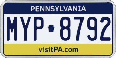 PA license plate MYP8792