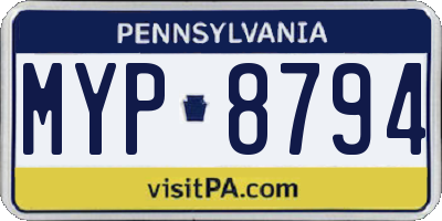 PA license plate MYP8794