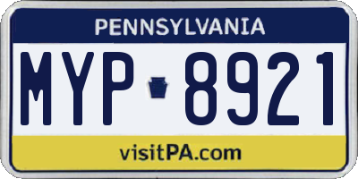 PA license plate MYP8921