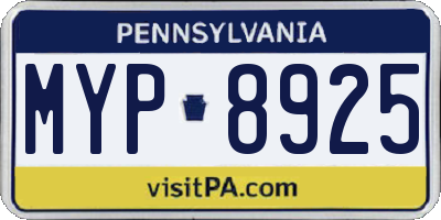 PA license plate MYP8925