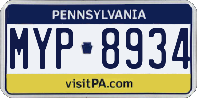 PA license plate MYP8934