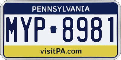 PA license plate MYP8981