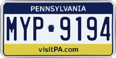 PA license plate MYP9194