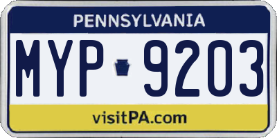 PA license plate MYP9203