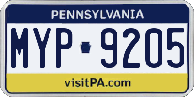PA license plate MYP9205
