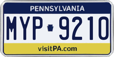 PA license plate MYP9210