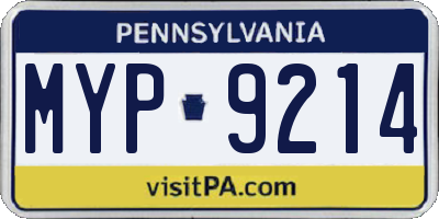 PA license plate MYP9214
