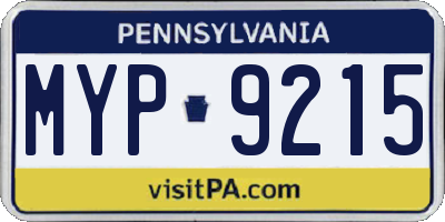 PA license plate MYP9215