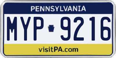 PA license plate MYP9216