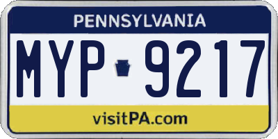 PA license plate MYP9217