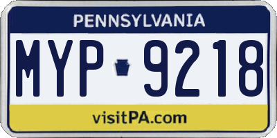 PA license plate MYP9218