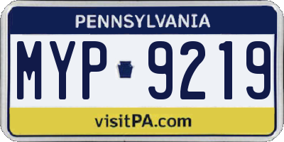 PA license plate MYP9219