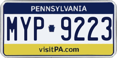 PA license plate MYP9223