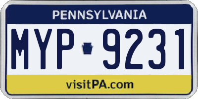 PA license plate MYP9231