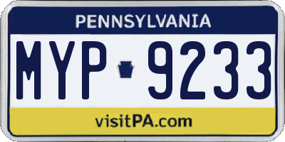 PA license plate MYP9233