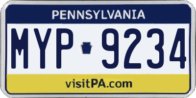 PA license plate MYP9234