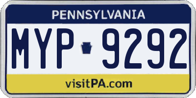 PA license plate MYP9292