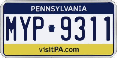 PA license plate MYP9311