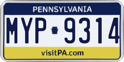PA license plate MYP9314