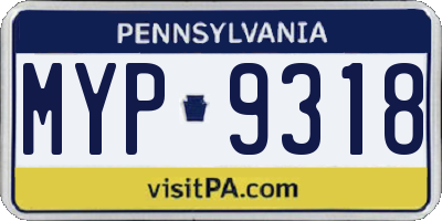 PA license plate MYP9318