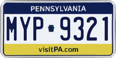 PA license plate MYP9321