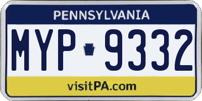 PA license plate MYP9332