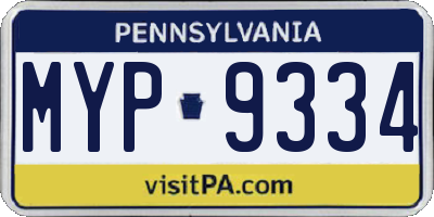 PA license plate MYP9334