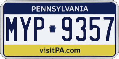 PA license plate MYP9357