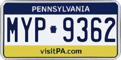 PA license plate MYP9362