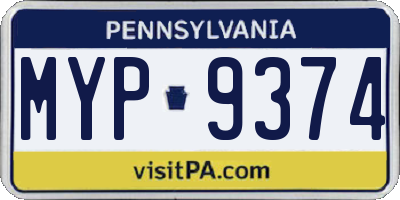 PA license plate MYP9374