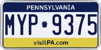 PA license plate MYP9375