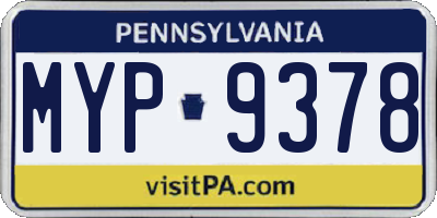 PA license plate MYP9378