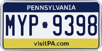 PA license plate MYP9398