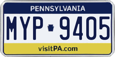 PA license plate MYP9405