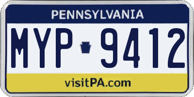 PA license plate MYP9412