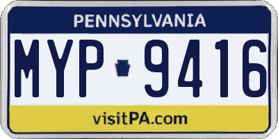 PA license plate MYP9416