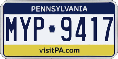 PA license plate MYP9417