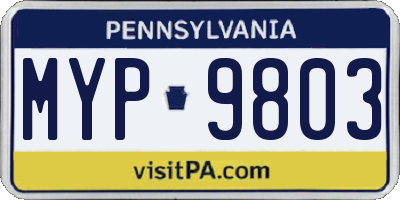 PA license plate MYP9803