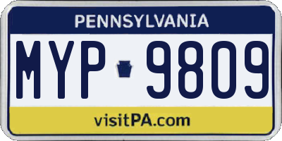 PA license plate MYP9809