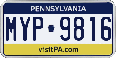 PA license plate MYP9816