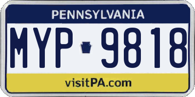 PA license plate MYP9818