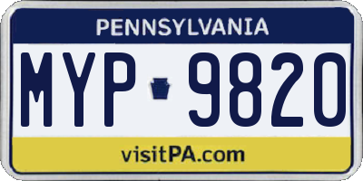 PA license plate MYP9820