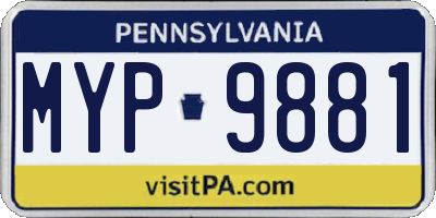 PA license plate MYP9881