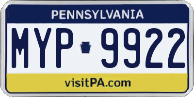 PA license plate MYP9922