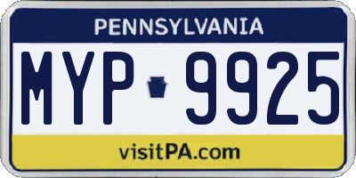 PA license plate MYP9925